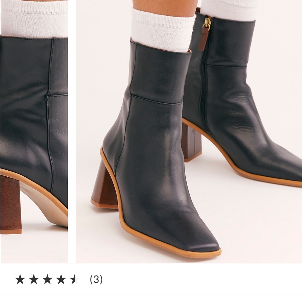 Alohas Boots - West Black Leather Square Toe Heel Boots - Picture 2 of 3